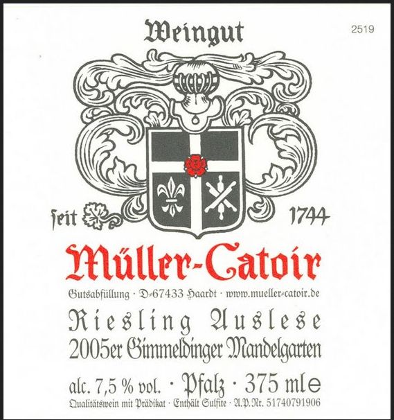 卡托尔金梅汀杏花园雷司令精选干白Muller-Catoir Gimmeldinger Mandelgarten Riesling Auslese