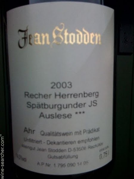 琼施托登赫伦贝格JS黑皮诺精选干红Jean Stodden Recher Herrenberg JS Spatburgunder Auslese Trocken