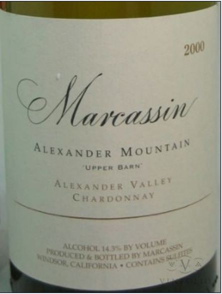 玛尔卡森上谷仓亚历山大大山园霞多丽干白Marcassin Upper Barn Alexander Mountain Estate Chardonnay