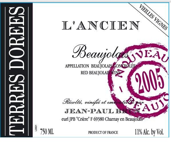 宝博多丽园老藤博若莱新酒Jean-Paul Brun Beaujolais Nouveau Terres Dorees l'Ancien Vieilles Vignes