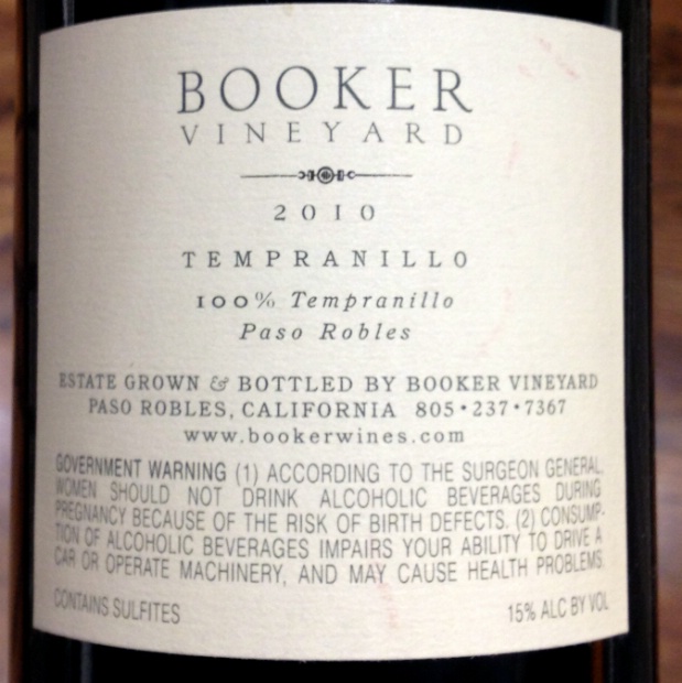 布克丹魄干红Booker Vineyard Tempranillo