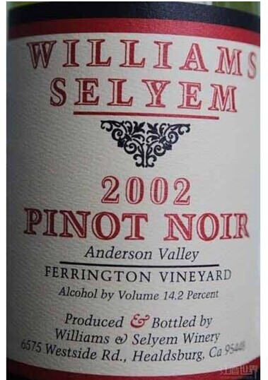 威廉斯乐姆酒庄费陵通园黑皮诺干红Williams Selyem Estate Vineyard Ferrington Vineyard Pinot Noir