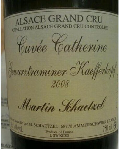 马丁斯策尔科夫科普夫凯瑟琳琼瑶浆白Domaine Martin Schaetzel Gewurztraminer Kaefferkopf Cuvee Catherine