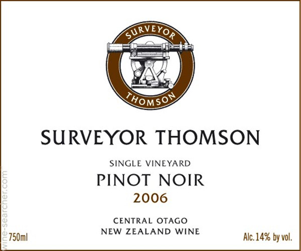 汤姆森单一园黑皮诺干红Surveyor Thomson Wines Single Vineyard Pinot Noir