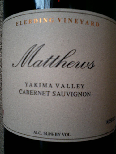 马修斯爱雷丁庄园珍藏赤霞珠干红Matthews Elerding Vineyard Reserve Cabernet Sauvignon