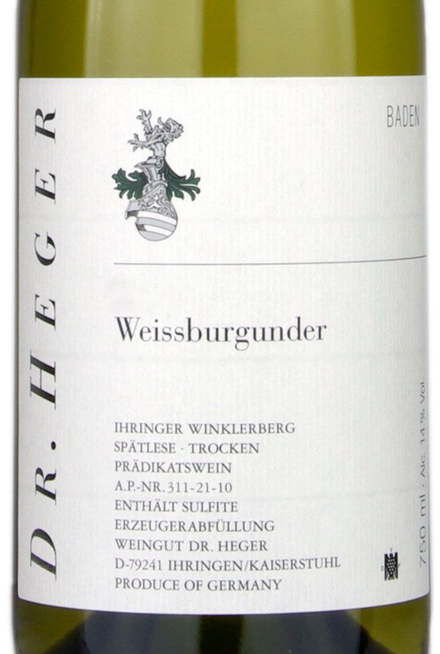 黑格白皮诺晚收干白Weingut Dr. Heger Weissburgunder Spatlese Trocken