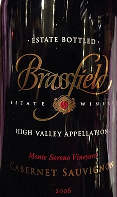 布拉斯菲尔德蒙特园赤霞珠干红Brassfield Estate Winery Monte Sereno Vineyard Cabernet Sauvignon