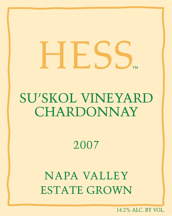 赫斯苏斯科霞多丽干白Hess Su'skol Vineyard Chardonnay