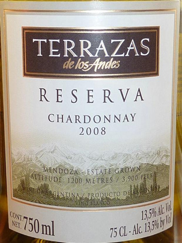 安第斯台阶珍藏霞多丽干白 Terrazas de los Andes Reserva Chardonnay 