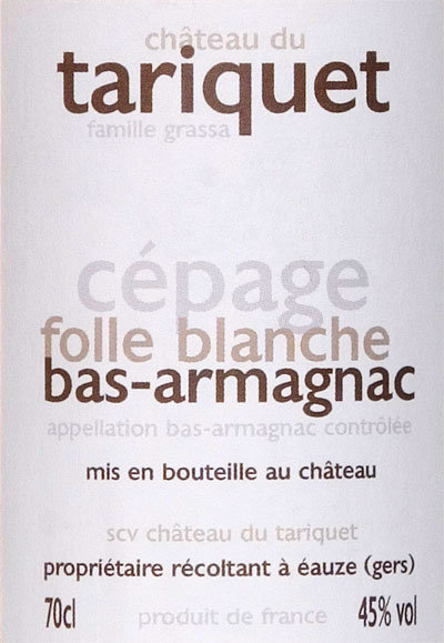 塔希克酒庄白福儿干白Domaine du Tariquet Folle Blanche