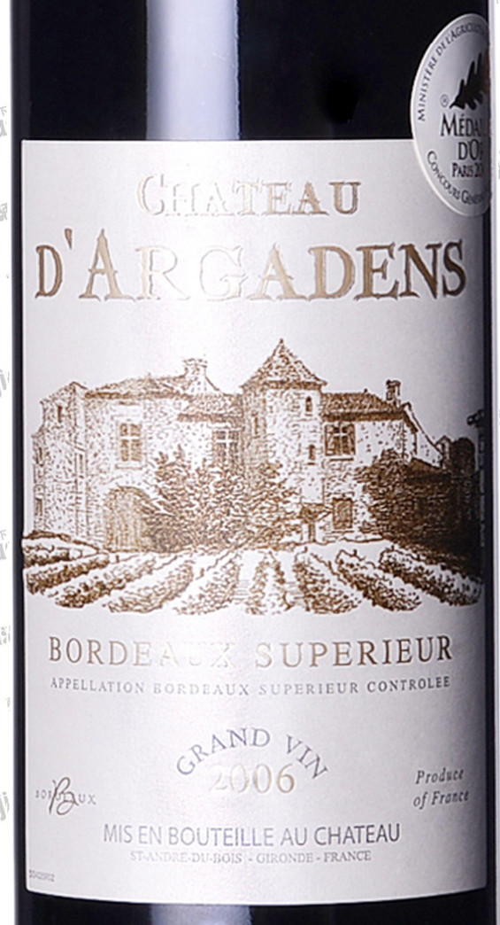 当歌城堡美乐赤霞珠品丽珠干红Chateau D'argadens Rouge Bordeaux