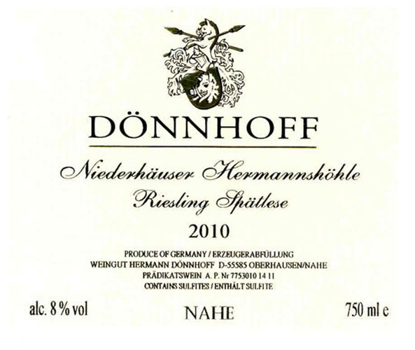 杜荷夫尼德豪塞何曼索雷司令逐粒枯萄精选甜白Donnhoff Niederhauser Hermannshohle Riesling Trockenbeerenauslese