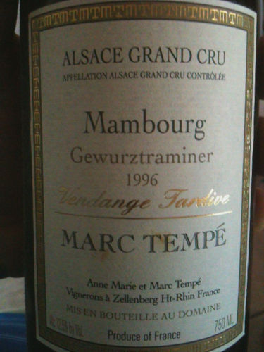 马克特佩酒庄马贝格琼瑶浆晚收甜白Domaine Marc Tempe Gewurztraminer Mambourg Vendanges Tardives