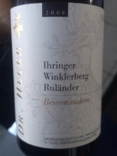 黑格夷陵克莱贝格鲁兰德枯萄精选甜白Weingut Dr. Heger Ihringer Winklerberg Rulander Beerenauslese Edelsuss