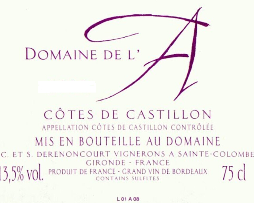 Derenoncourt Vignerons Domaine de l'A Rouge