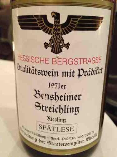 Hessische Bergstrasse Bensheimer Streichling Spätlese Riesling